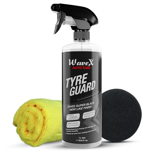 Wavex Tyre Polish For Car And Bike (1L) | With Black Foam Applicator And Microfiber Cloth| Gives Lustrous Dark, Long Lasting Sup