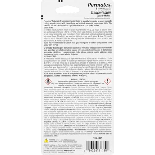 Permatex Automatic Transmission RTV Sealant, Silicone, 3 oz Tube, Gray, Model 81180