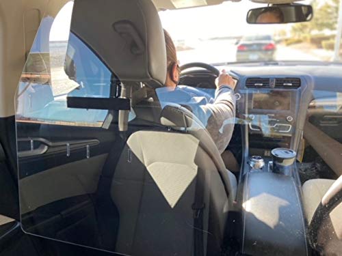 Factory Crafts Rideshare Shield - Clear Polycarbonate Sneeze Guard for Drivers - 47"x23.5"