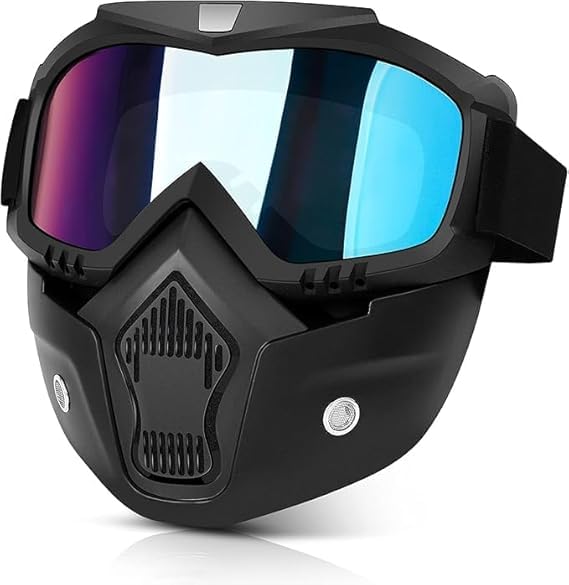 Birvan Motorcycle Goggles Masks Anti Scratch Uv Protective Face Mask, Bike Riding Goggles Mask, Adjustable Elastic Strap With De