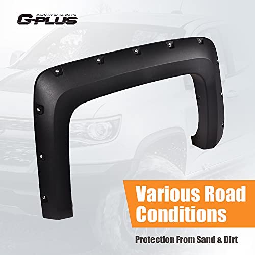 G-PLUS Pocket Rivet Fender Flares for 2014-2018 Chevy Silverado 2500HD/3500HD, Black Polypropylene, Fits 6.5' & 8'