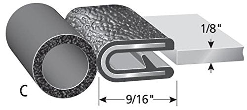 TRIM-LOK Trim Seal - 25' PVC Plastic with EPDM Rubber, Fits 1/8” Edge, 7/16” Bulb, Black for Cars, Boats, RV