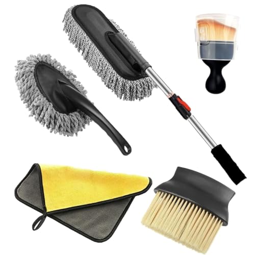 Ledholyt 5 Pcs Microfiber Car Duster With Long Handle Car Cleaning Brush Exteriror And Interiror Car Cleaning Cloth Car Ac Vent 