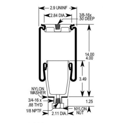 Torque Cab Sleeper Air Spring Bag for Peterbilt 379 Trucks - Replaces Firestone 7036, Model TR7036, 1 Pack