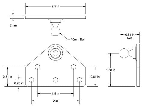 Large Flat Lift Support Bracket - Zinc Plated 14 Gauge Steel - 10Mm Ball Stud - Gas Strut Mounting Brackets - Gas Shock Lid Stru