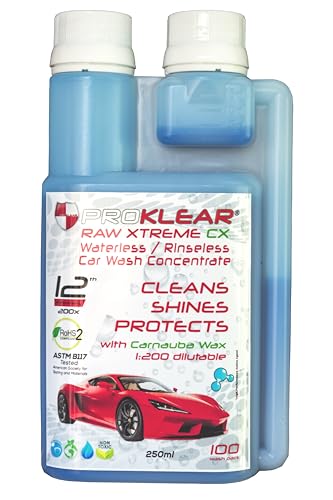 Proklear Rinseless/Waterless Concentrate Dilutable 200 Times Raw Xtreme Cx Carnauba Wax Dry Car Wash Concentrate , 250Ml  100 W