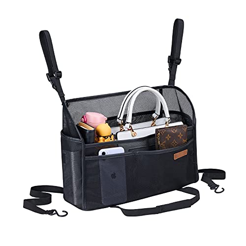 WLLWOO Car Net Pocket Handbag Holder - Between Seats Organizer, Polyethylene/Polyurethane, Front Seat Storage, Net Color