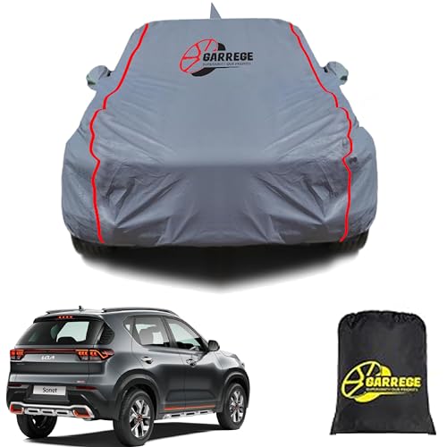 Garrege Waterproof Car Cover For Kia Sonet With Free Storage Bag Leather Coated Exterior Inner Heavy Fabric Blue Piping Desing L