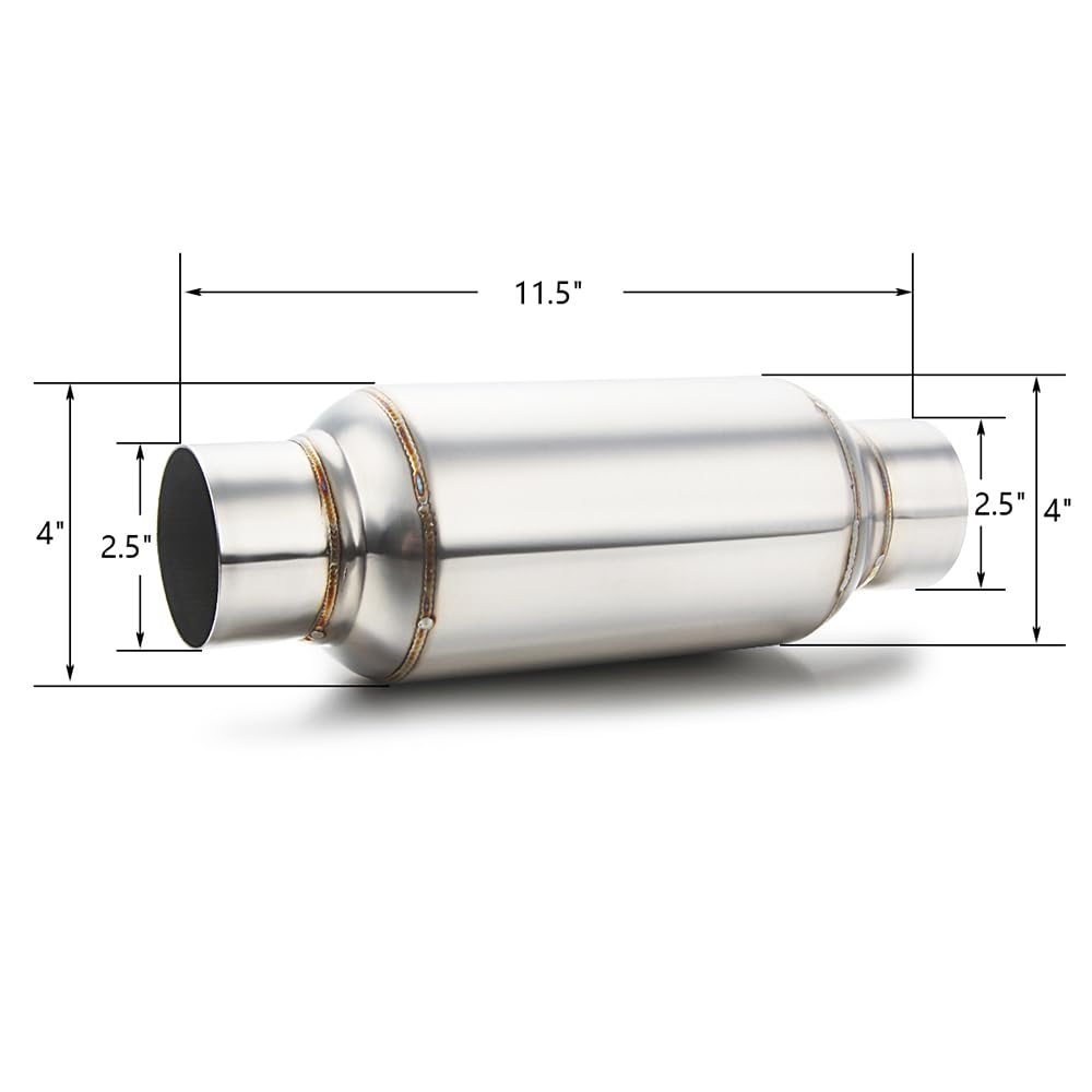 LCGP Universal Muffler Resonator, 2.5" Inlet, 11.5" Length, Stainless Steel, Silver, 2 Pack