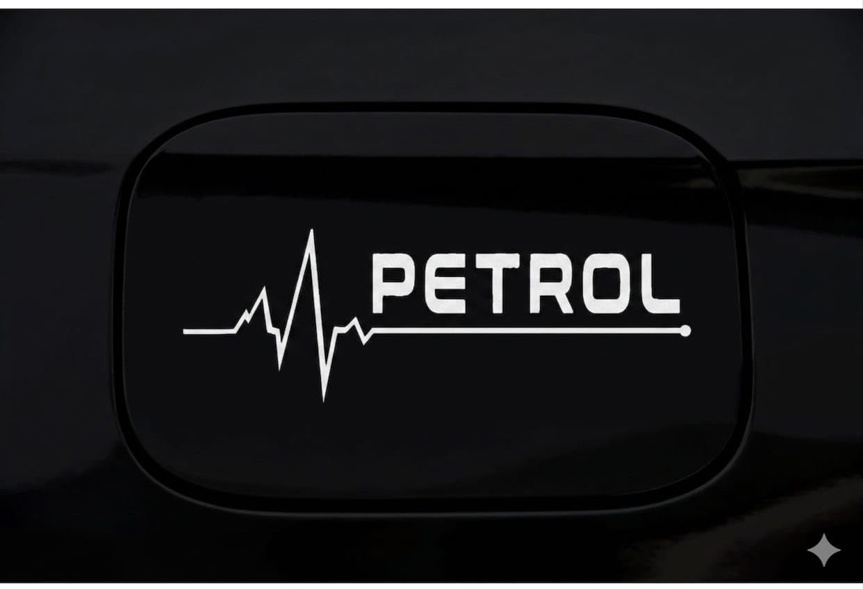 Petrol Heartbeat Car Fuel Lid Sticker, White, 12 Cms Big Flag, Vinyl Decal For Fuel Tank Cap, Self Adhesive, Easy Peel And Stick