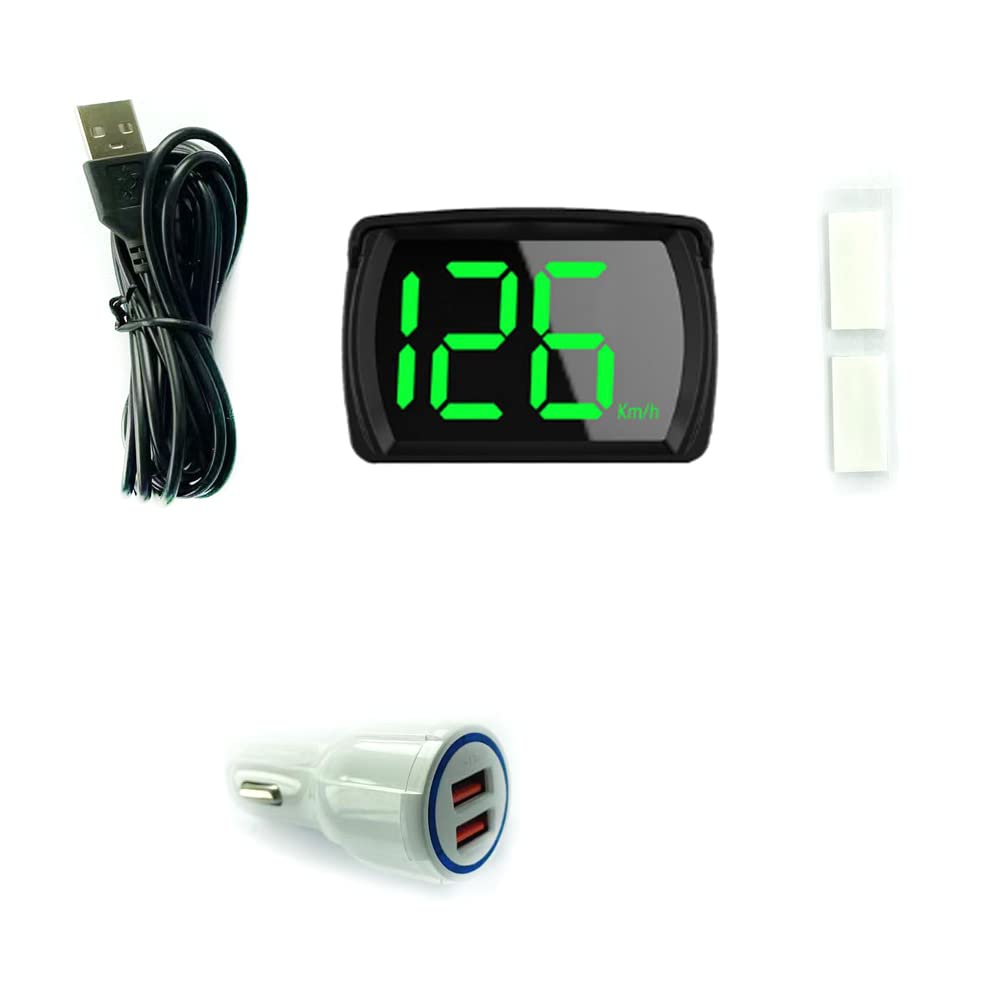 Shkalacar Car HUD Headup Display KM/H MPH GPS Digital Speedometer with LED Large Font Display + Car Charge Adapter for Car Truck