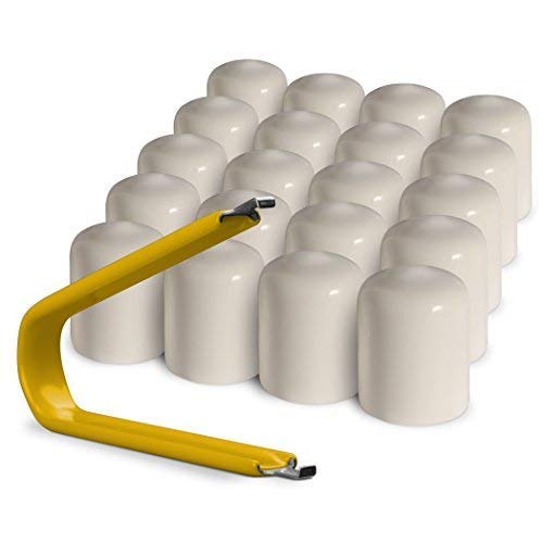 Colorlugs Vinyl Lug Nut Cover | White | Flexible Fit Wheel Lug Nut Cap | Fits 19 Mm | Pack Of 20 | Includes Deluxe Extractor | M