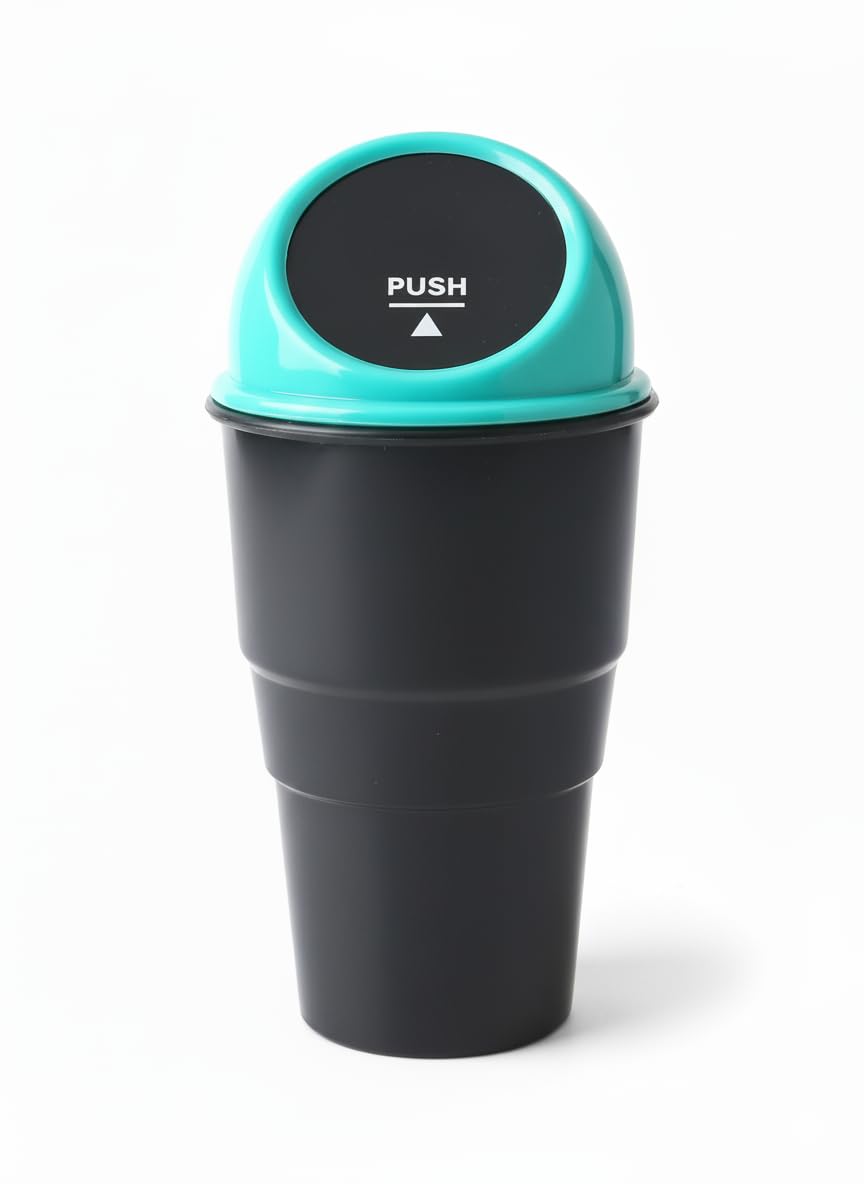 BILLA Car Dust bins | Mini Trash can bin | Portable Small waste bin with Push Lid for Car, Office & Home | 20cm x7cm | Blue