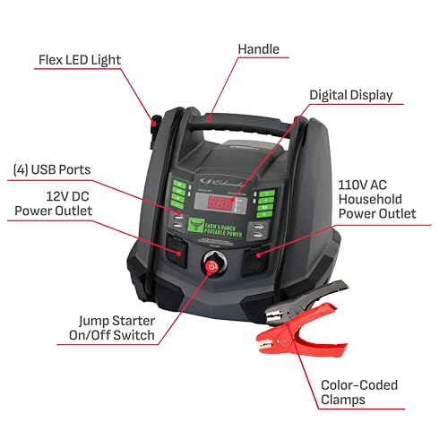 Schumacher Electric FR01337 Rechargeable AGM Jump Starter - 1200A, Air Compressor, 12V USB/AC Power Station for Gas & Diesel Vehicles