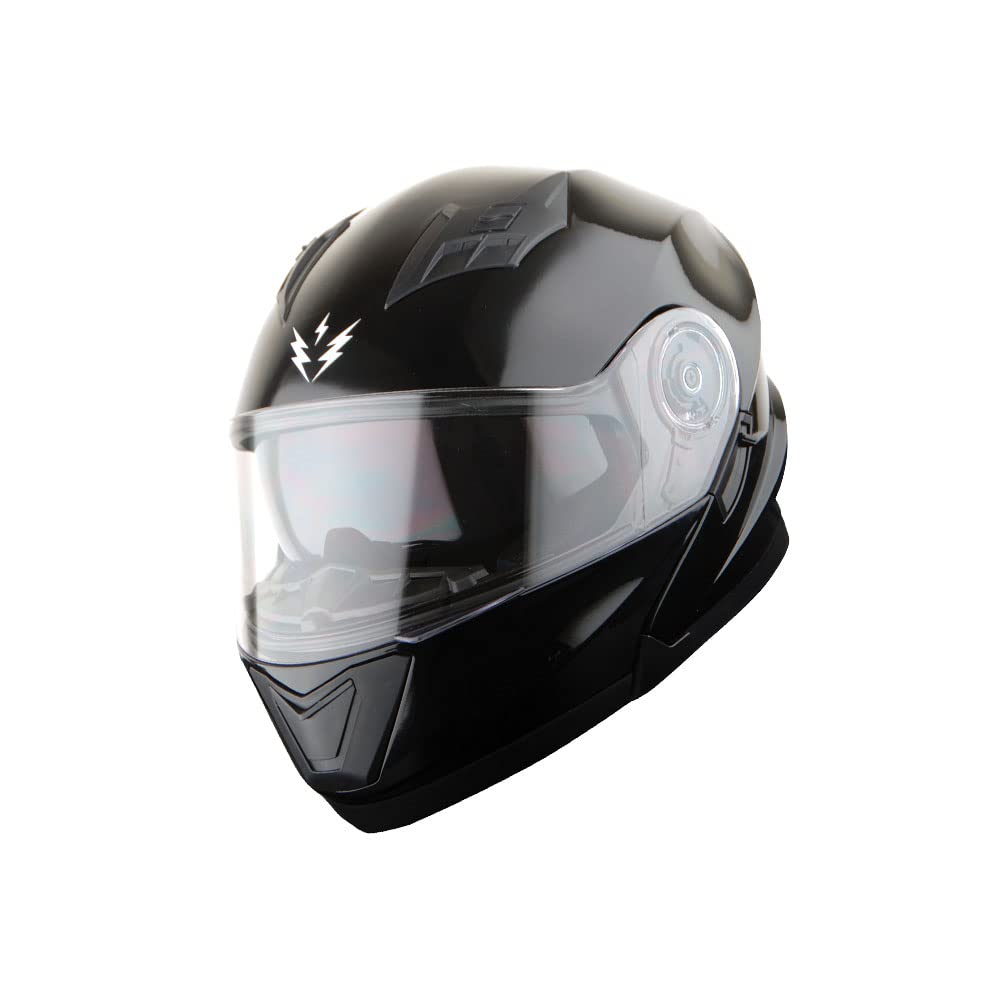 1Storm New Motorcycle Bike Modular Full Face Helmet Dual Visor Sun Shield: Glossy Black