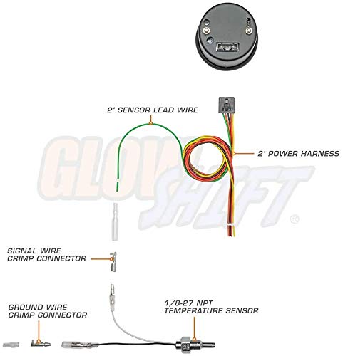 Glowshift Tinted 7 Color 300F Water Coolant Temperature Gauge Kit - Includes 1/8-27 Npt Electronic Sensor & Wiring - Multi-Color