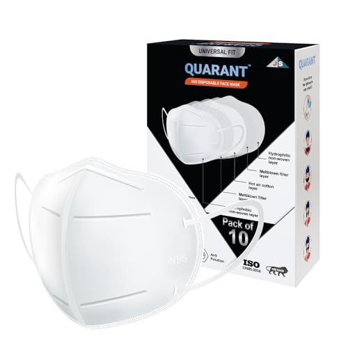 Quarant N95 Anti Pollution Face Mask With Nose Clip, Iso Certified, Ffp2 Masks With 5 Layer Protection (White, Pack Of 10) For U