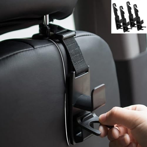 Sthira 4Pcs Car Headrest Hooks For Backseat, Hooks For Hanging Heavyduty Up To 17.6Lbs Capacity, Easy Install & Durable Car Org