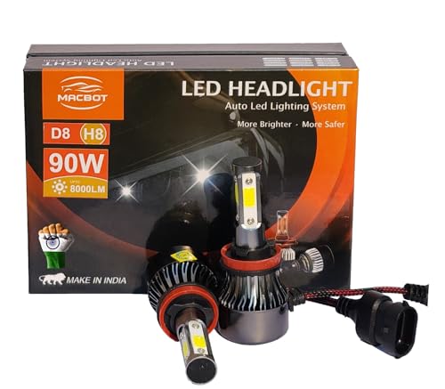Macbot H8/H11/H16 Type Led Fog Light Bulb 90 Watt D8H8, With 1Year Replacement Warranty  Made In India For Cars (45 Watt Each