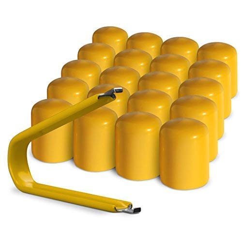 Colorlugs Vinyl Lug Nut Cover | Yellow | Flexible Fit Wheel Lug Nut Cap | Fits 21-23 Mm | Pack Of 20 | Includes Deluxe Extractor