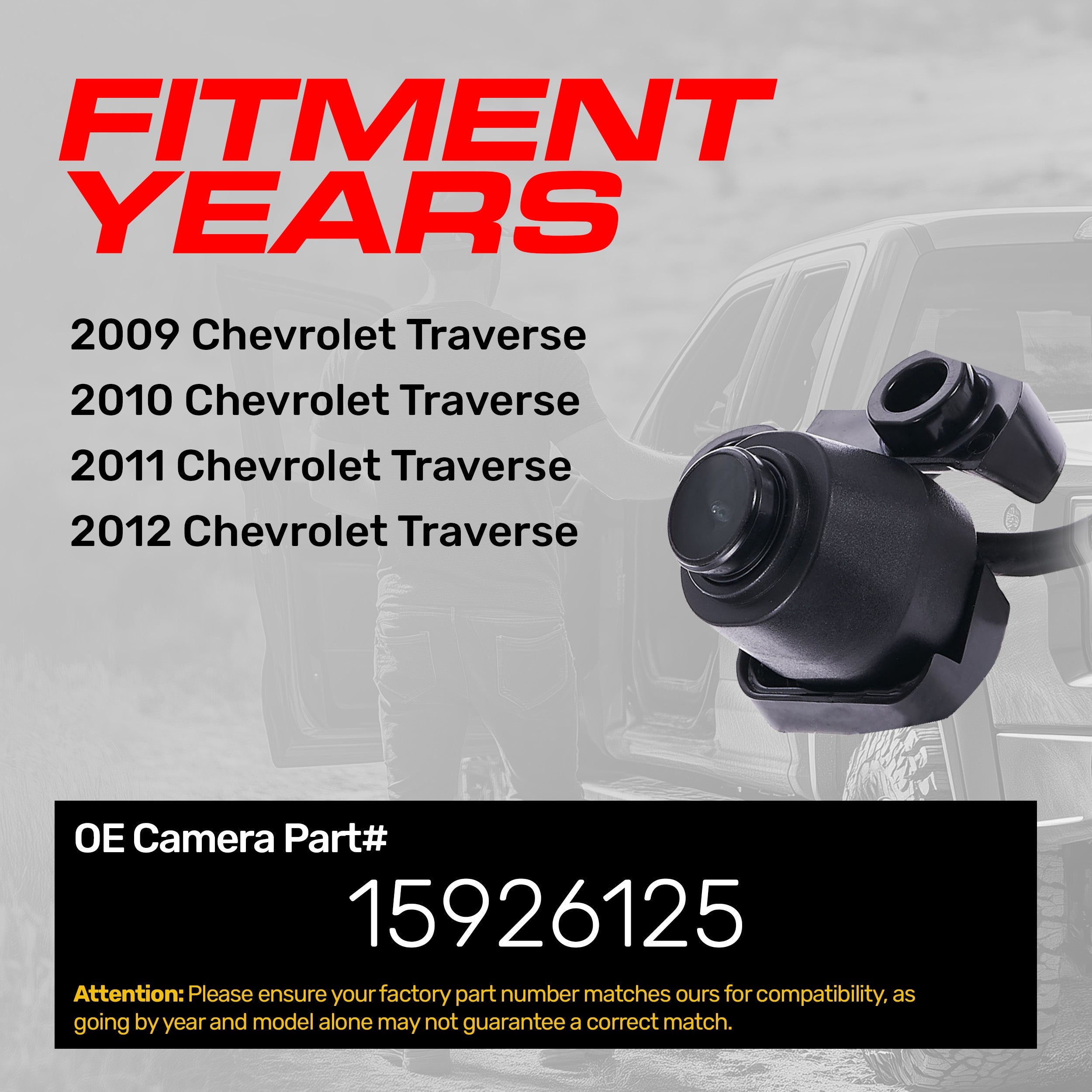 Chevrolet Traverse (2009-2012) OEM Replacement Backup Camera OE Part  # 15926125