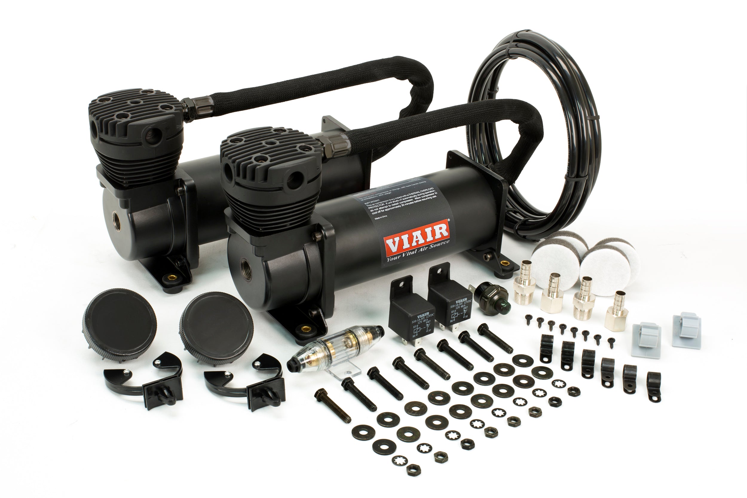 Dual Stealth Black 480C Value Pack (200 Psi, 480C/2, 165/200 P. Switch, 40 Amp Relay/2, Fuse Holder)
