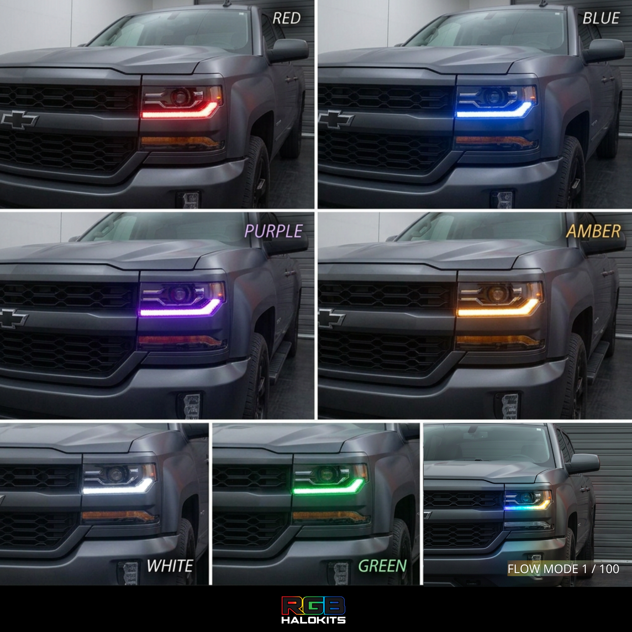 Chevrolet Silverado Multicolor Flow Series DRL Boards (2016–2018)