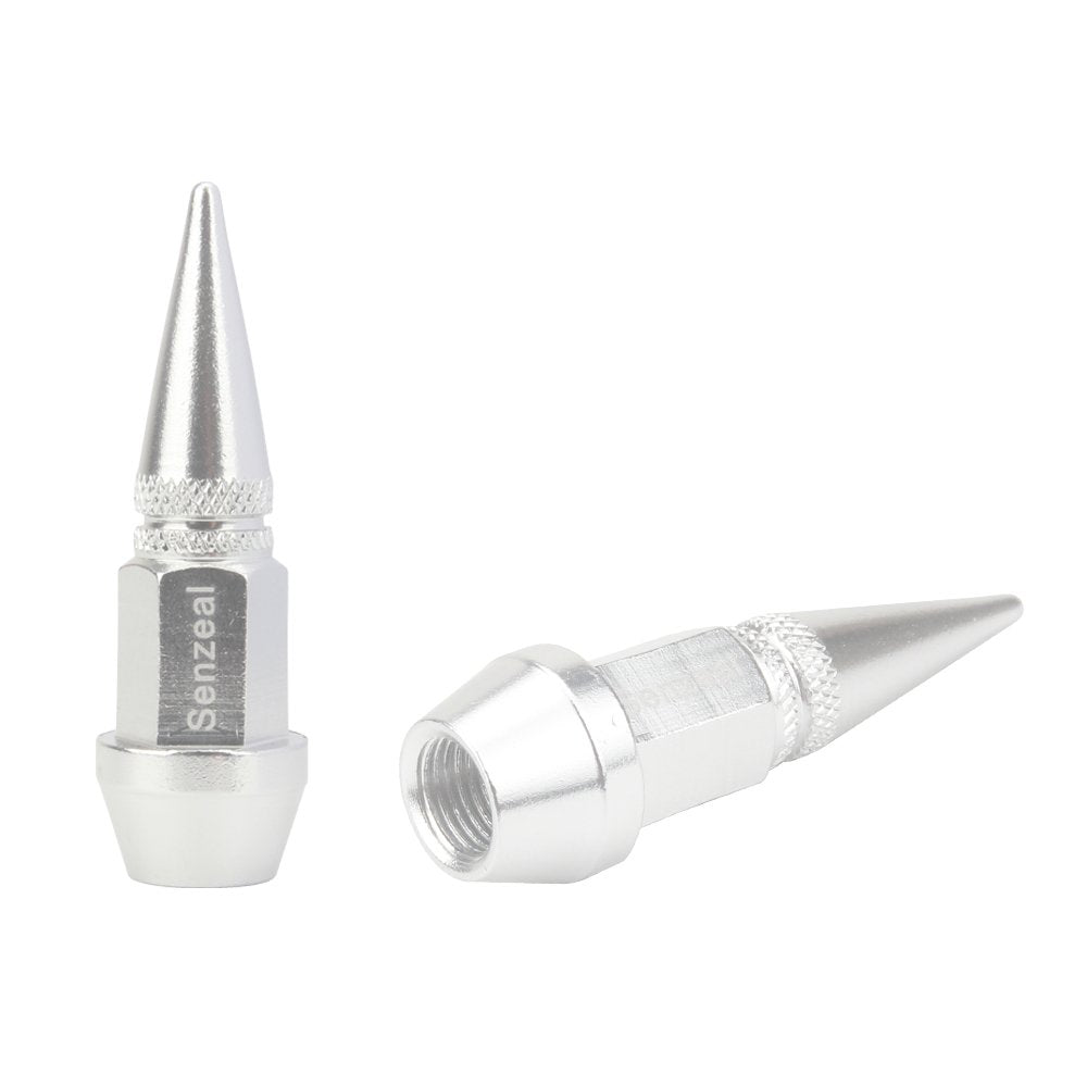 Senzeal 4X Long Impale Spike Style Polished Aluminum Air Valve Caps Silver