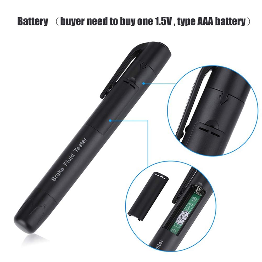BSBMIEQM Brake Fluid Tester - Auto Diagnostic Tool with 5 LED Indicators for DOT3/DOT4, Black, Model 738192087454, Perfect Father's Day Gift