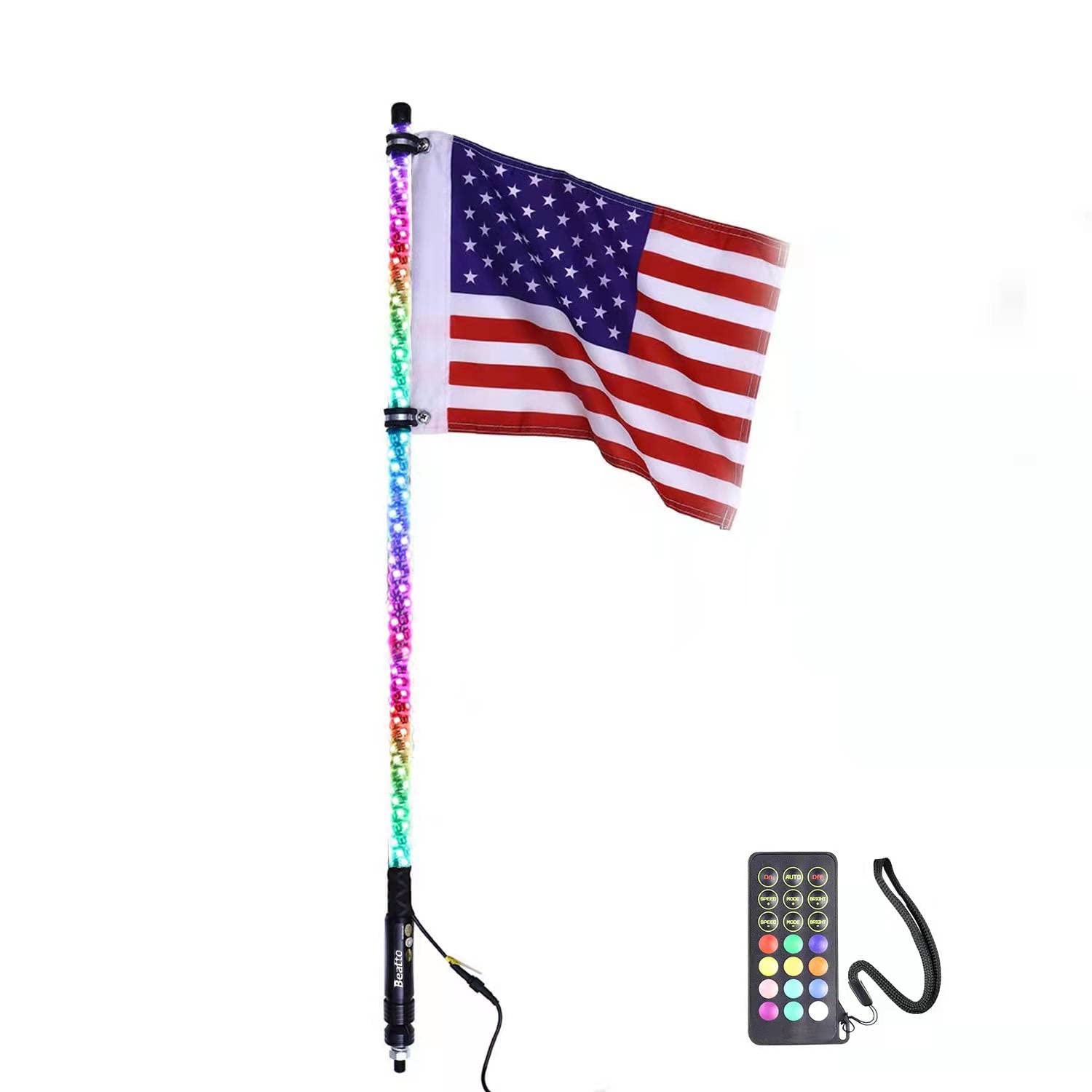 Beatto 3Ft(0.9M) Rf Remote Control Rgb Led Whips Light With Dacning/Chasing Light Led Antenna Light For Off- Road Vehicle Atv Ut