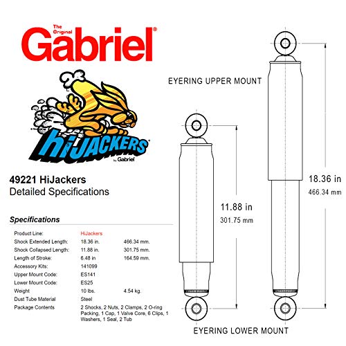 Gabriel 49221 HiJackers Rear Adjustable Air Shock Absorbers For 89-97 Ford Aerostar (1 Pair)