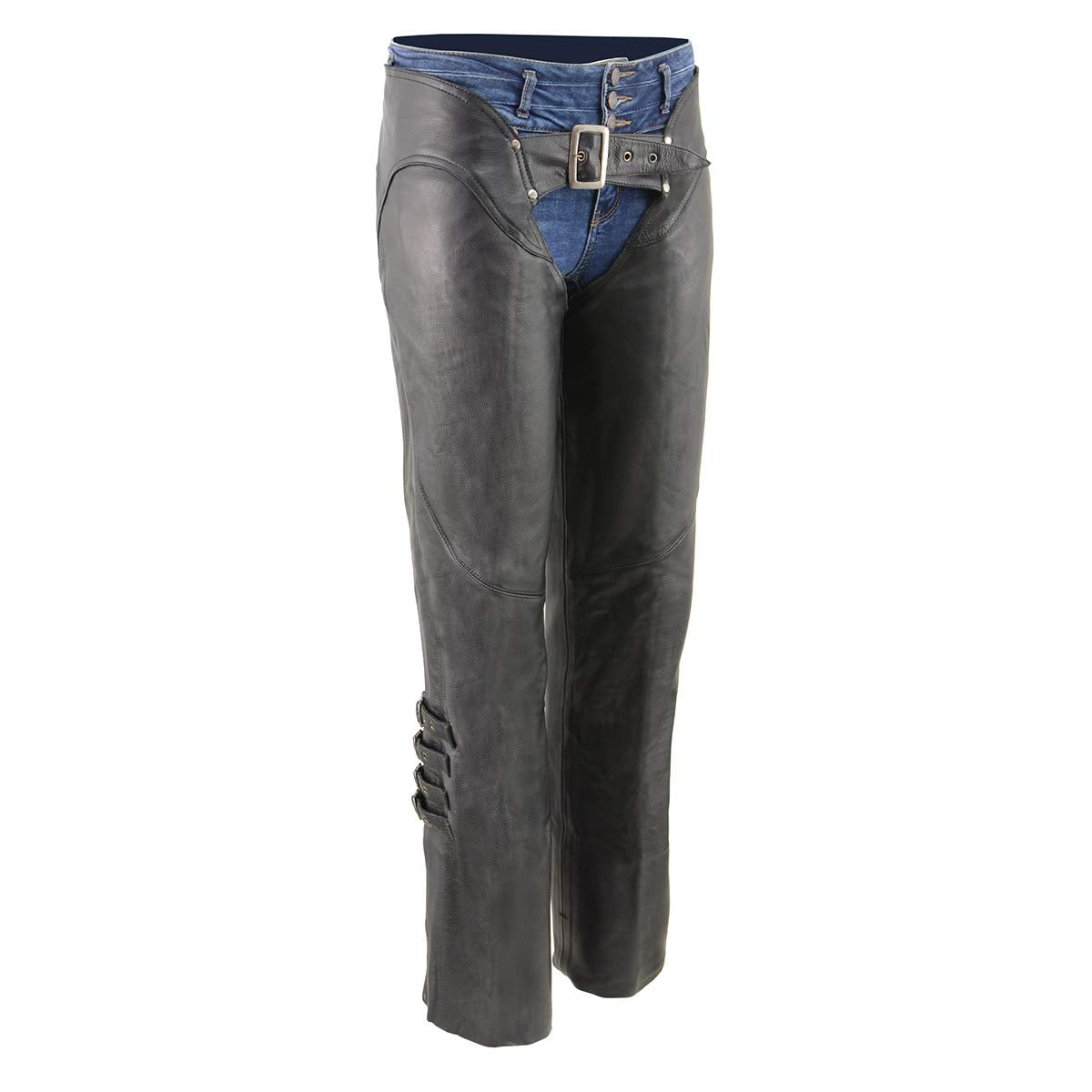Milwaukee Leather Women's Black Premium Leather Motorcycle Rider Protective Chaps MLL6520 - Large