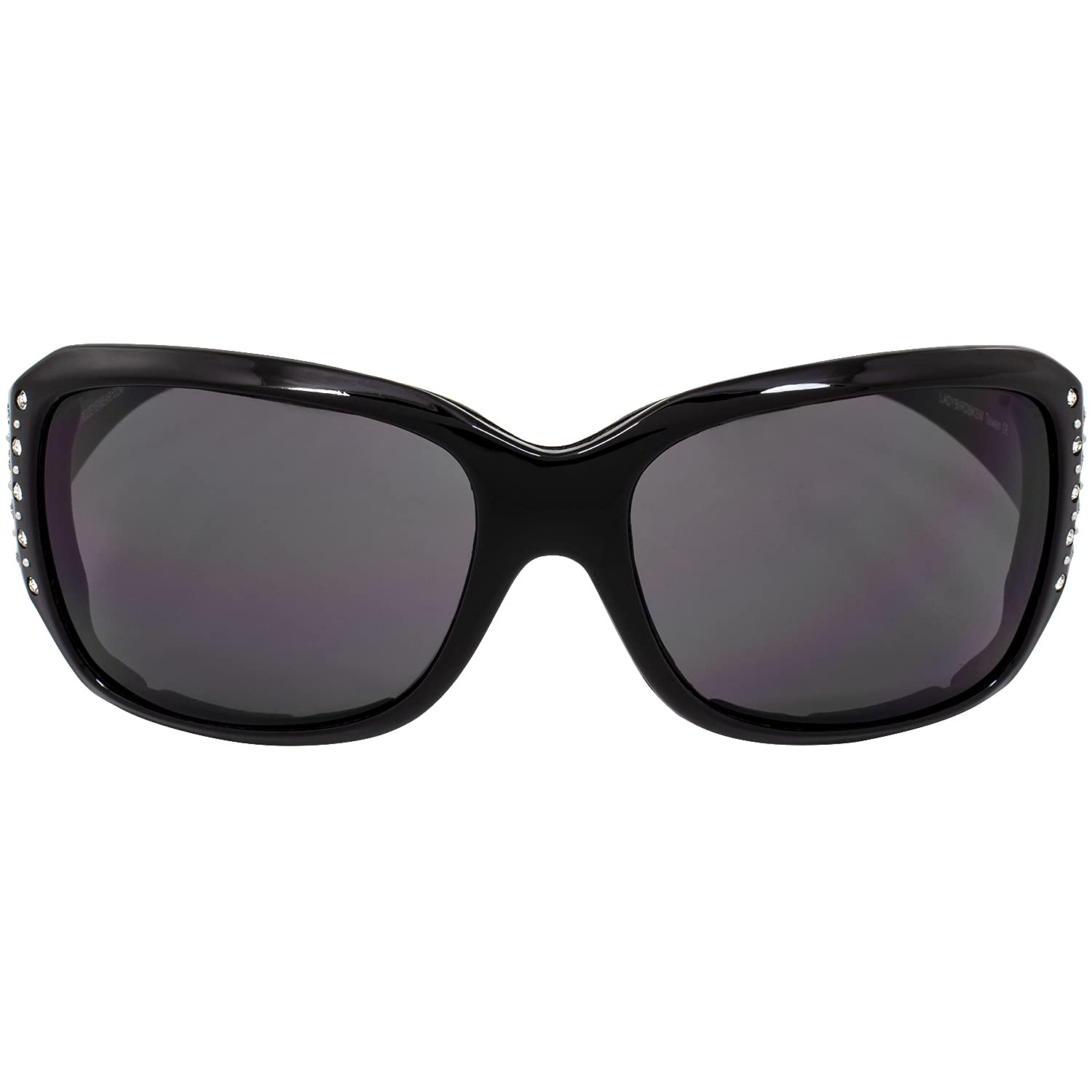 Birdz Eyewear Ladybird Womens Fashion Padded Motorcycle Sunglasses Riding Glasses W/Rhinestones Black (Smoke)
