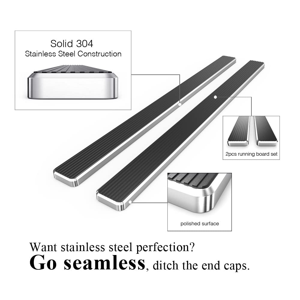 Aps (Polished Silver 5In 304 Stainless Steel Running Boards Nerf Bars Compatible With Chevy Silverado Gmc Sierra 1500 2007-2018
