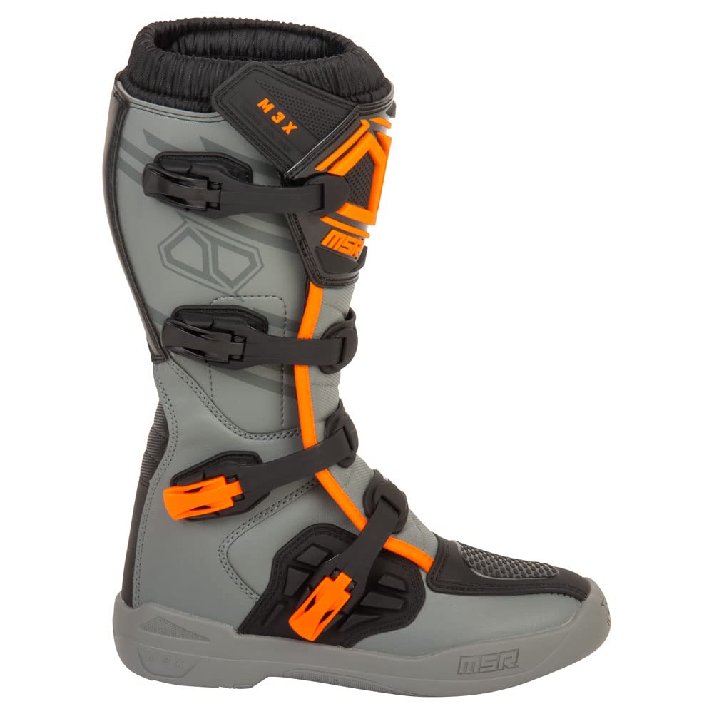 MSR M3X Motocross Boot, Size 11, Grey/Orange, Durable Design for Off-Road Performance