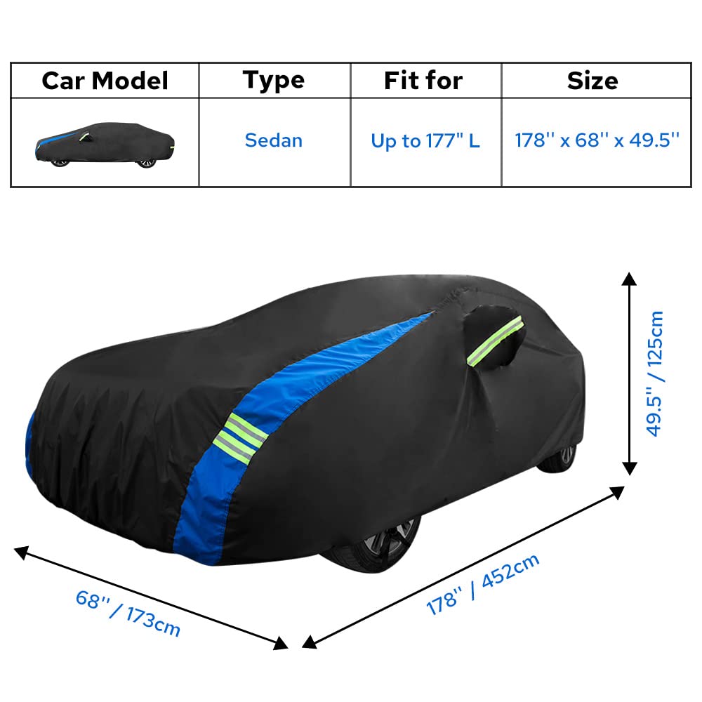 Avecrew Car Cover Waterproof All Weather For Automobiles, Outdoor Heavy Duty Full Exterior Covers For Sedans Up To 178 '' L