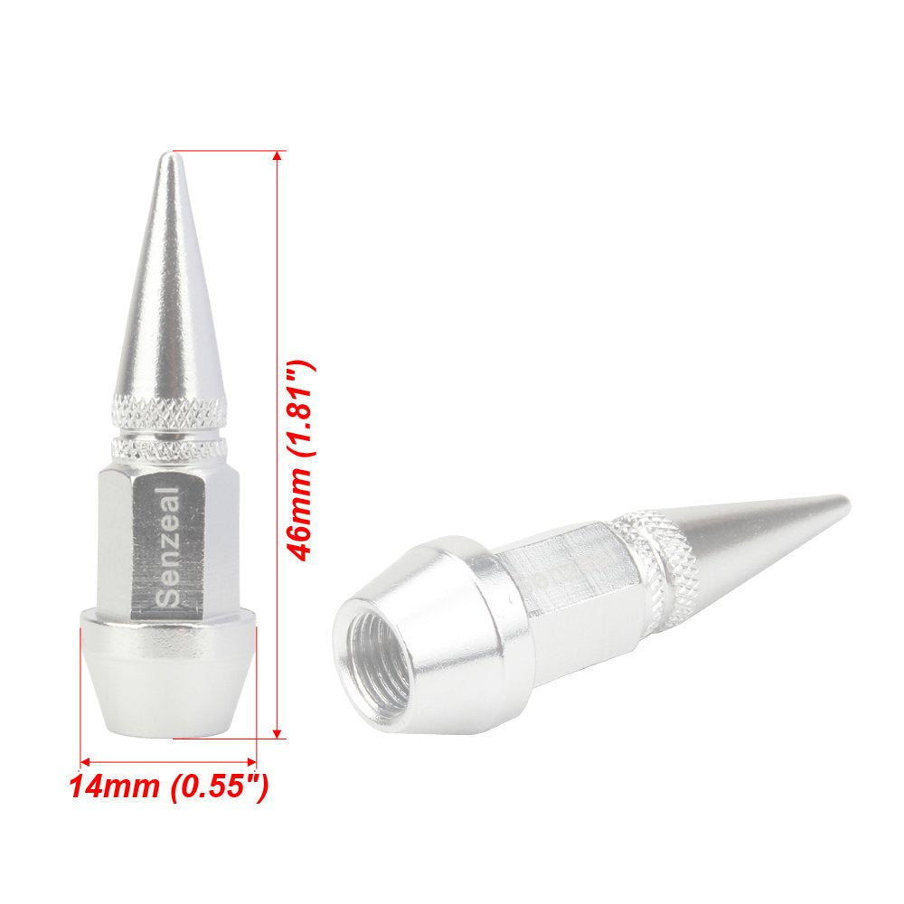 Senzeal 4X Long Impale Spike Style Polished Aluminum Air Valve Caps Silver