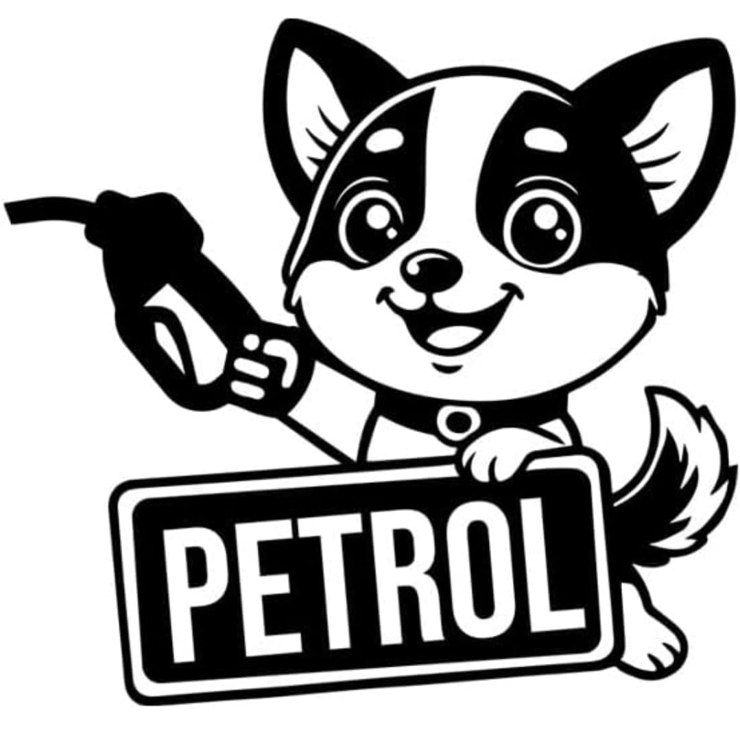 Cute Dog With Petrol Pump Silhouette Decal, Black, Cartoon Style, Vinyl Sticker, 13 * 12 Cms Big, Water Proof, Scratch Proof, Uv