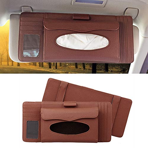 QGT DERANFU 3 In 1 Lichee Texture Multifunction Car Hang Type Leather Towel Box with Card Slot & CD Slot (Black) (Color : Dark 