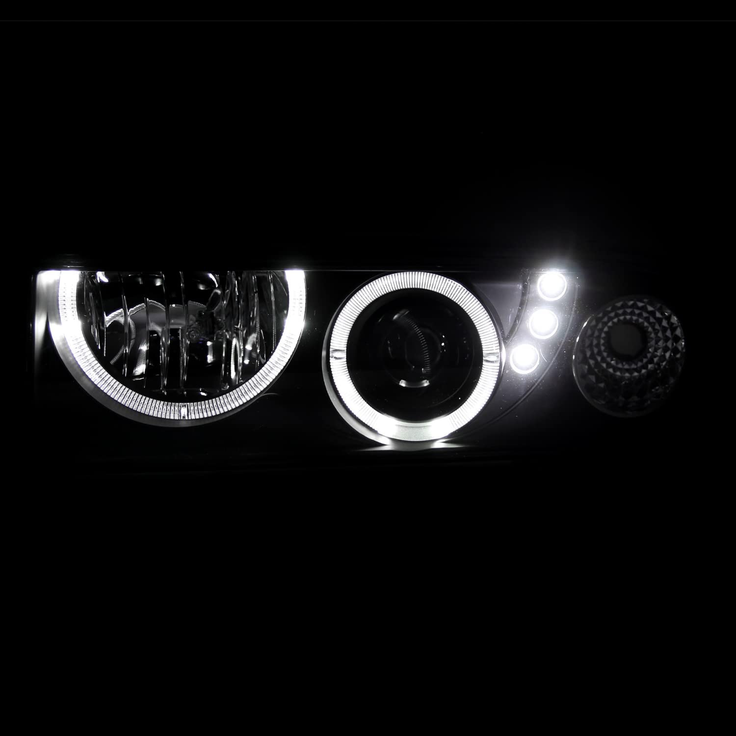 Spec-D Tuning Smd Led Dual Halo Projector Headlights Black Compatible With 1998-2004 Chevy S10 Pickup, 1998-2004 Chevy S10 Blaze