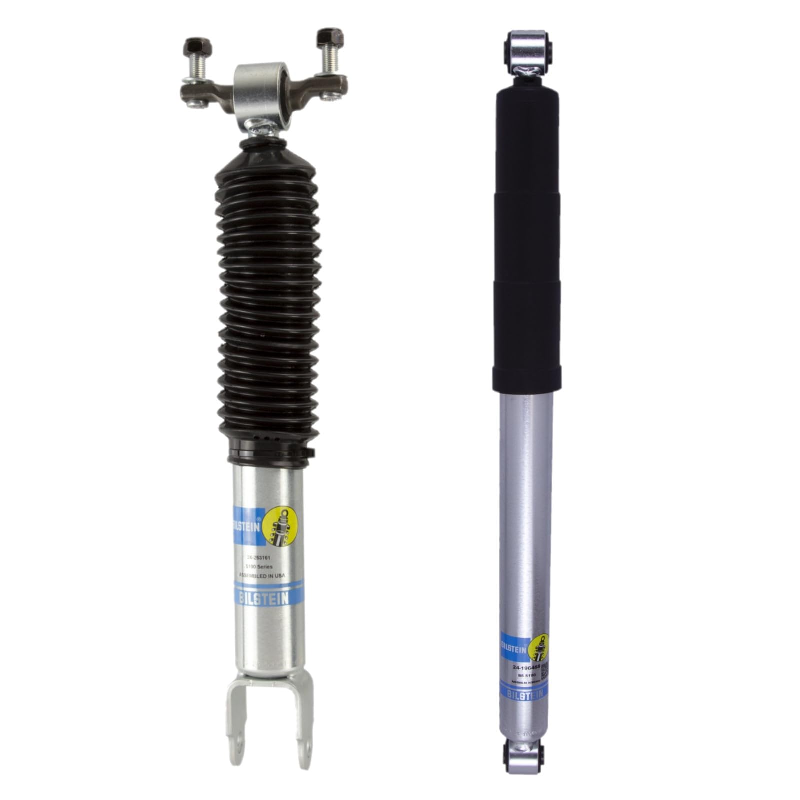 Bilstein 5100 Monotube Shocks Set for 2011-2024 Silverado/Sierra 2500/3500 HD, 1.5" Front Lift, Silver Metal Finish