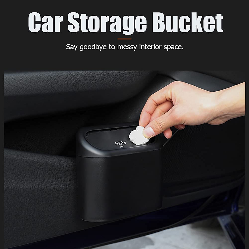 Tulsondai Car Trash Can, Mini Trunk Push Hanging Portable Car Trash Can With 2 Automatic Hooks And Disposable Trash Bags, Suitab