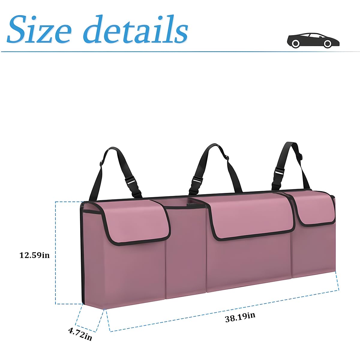 Auceli Car Trunk Organizer, Backseat Hanging Large Storage With Adjustable Straps, Waterproof Collapsible Cargo Bag With 4 Pocke