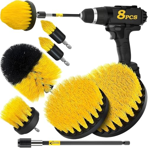 Power Drill Scrubber Brush Cleaning Kit 8 Pcs  All Purpose Brush For Bathroom Surfaces, Grout, Floor, Tub, Shower, Tile, Corner