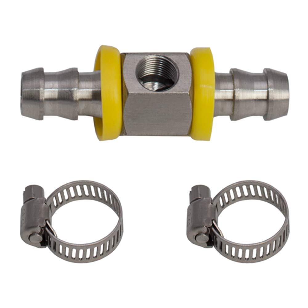 GlowShift 3/8    Fuel Line Fuel Pressure Barbed Push Lock T-Fitting Adapter - 1/8-27 NPT Sensor Port - 304 Stainless Steel - Fit