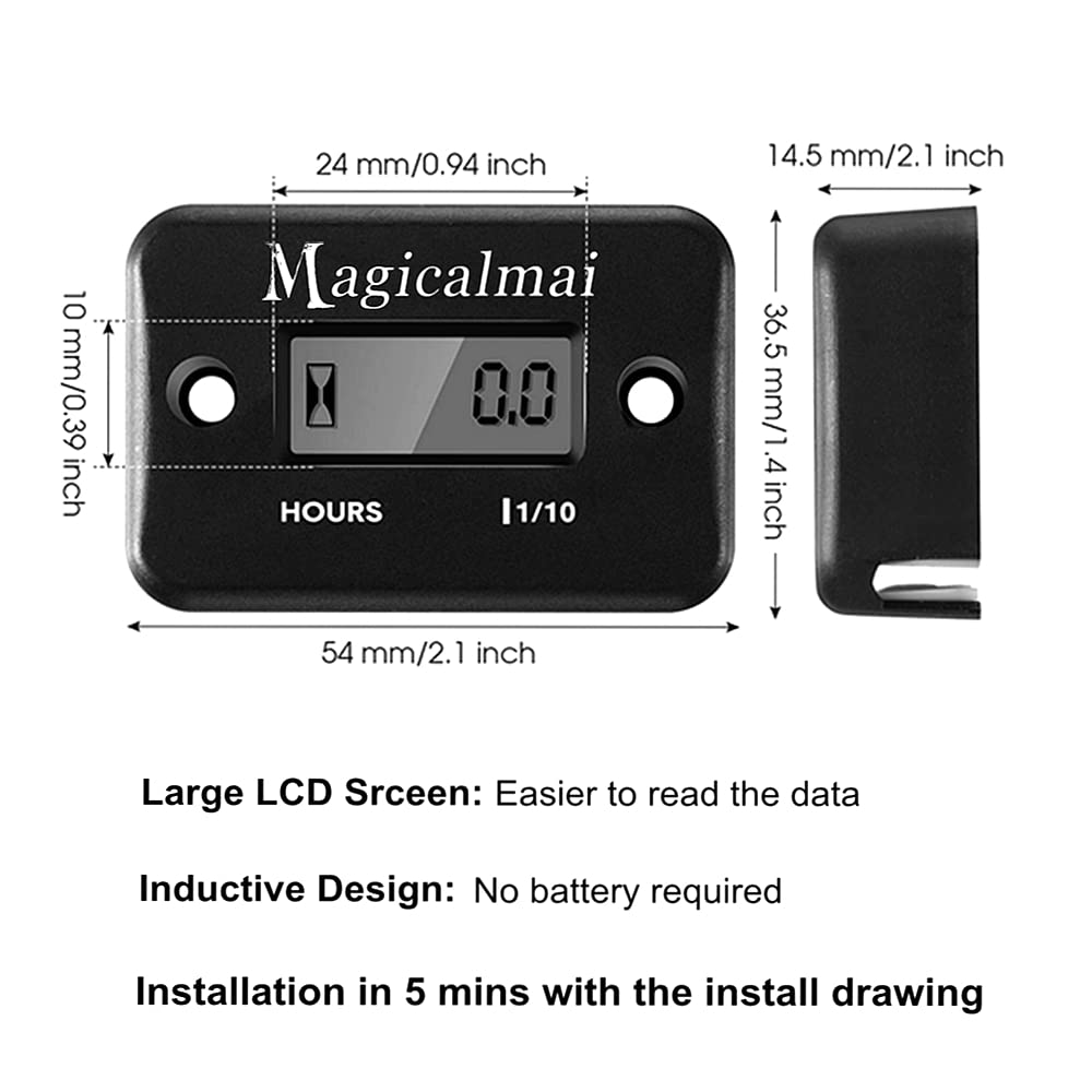2Pcs Magicalmai Inductive Hour Meter For Gas Engine Generator Lawn Mower Pressure Washer Marine Atv Boat Outboard Motor Dirt Bik