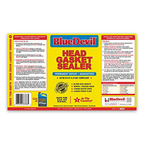 BlueDevil Products Head Gasket Sealer - 1 Quart, Plastic, Blue Bottle / Yellow Label, Model 38386