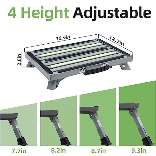 GarfatolRv 4-Level Iron RV Steps - Adjustable Folding Stool, Supports 1000 lbs, Non-Slip Rubber Feet, Gray, 16.5" x 12.2"