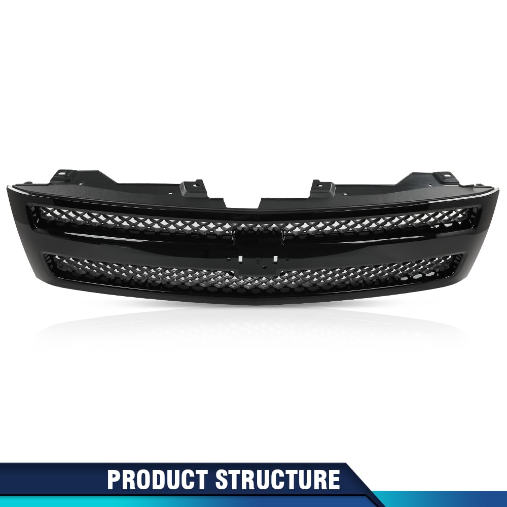 Pit66 Front Grille Grill Textured Black Compatible With Chevy Silverado 1500 Ls Lt Ltz Wt 2007-2013 /Silverado 1500 Hybrid 2009-