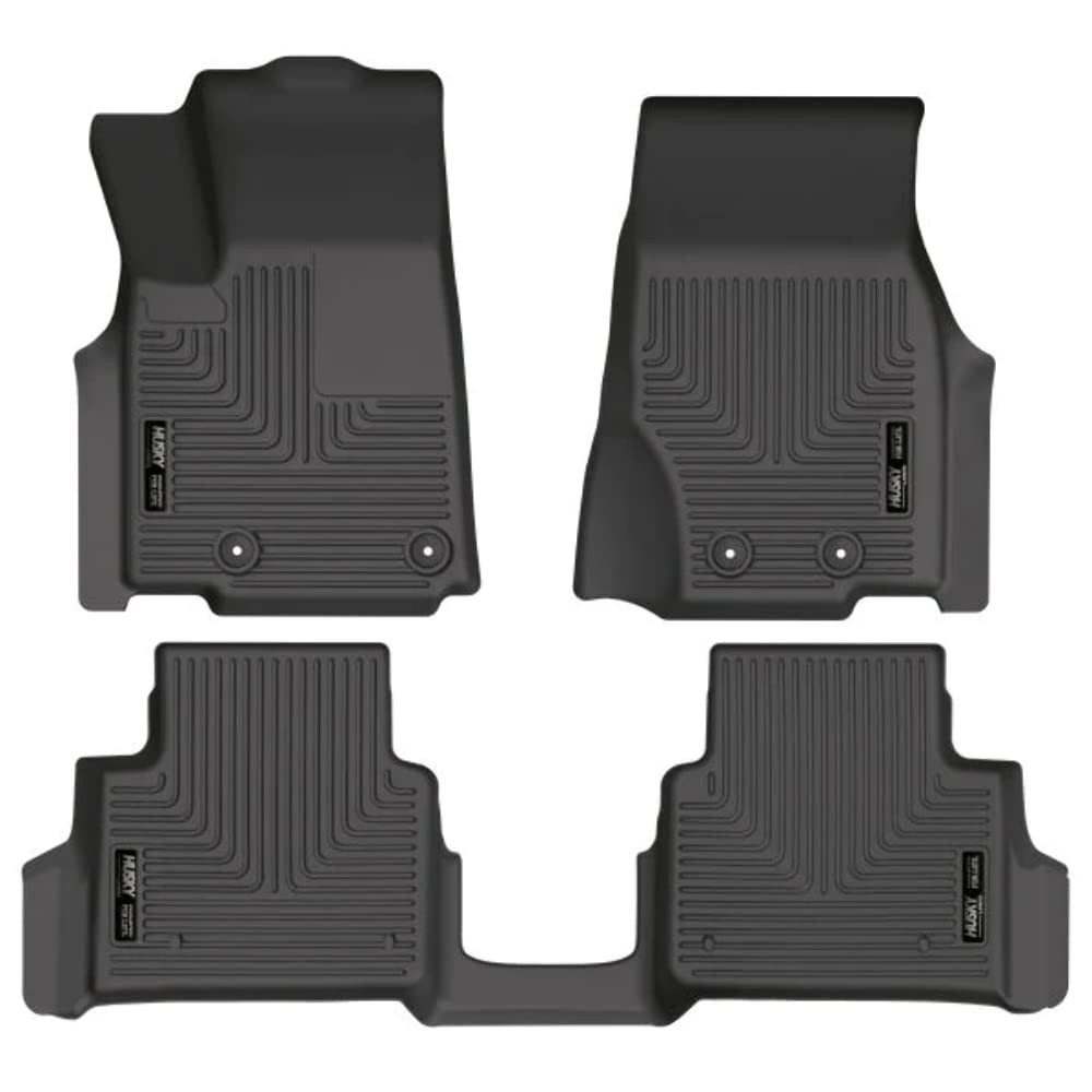 Husky Liners Weatherbeater Floor Mats | Fits 2021-2024 Jeep Grand Cherokee L W/2Nd Row Bucket Seats & Mounted Cup Holder On Center Hump | Front & 2Nd Row, 3-Pc Black - 99181